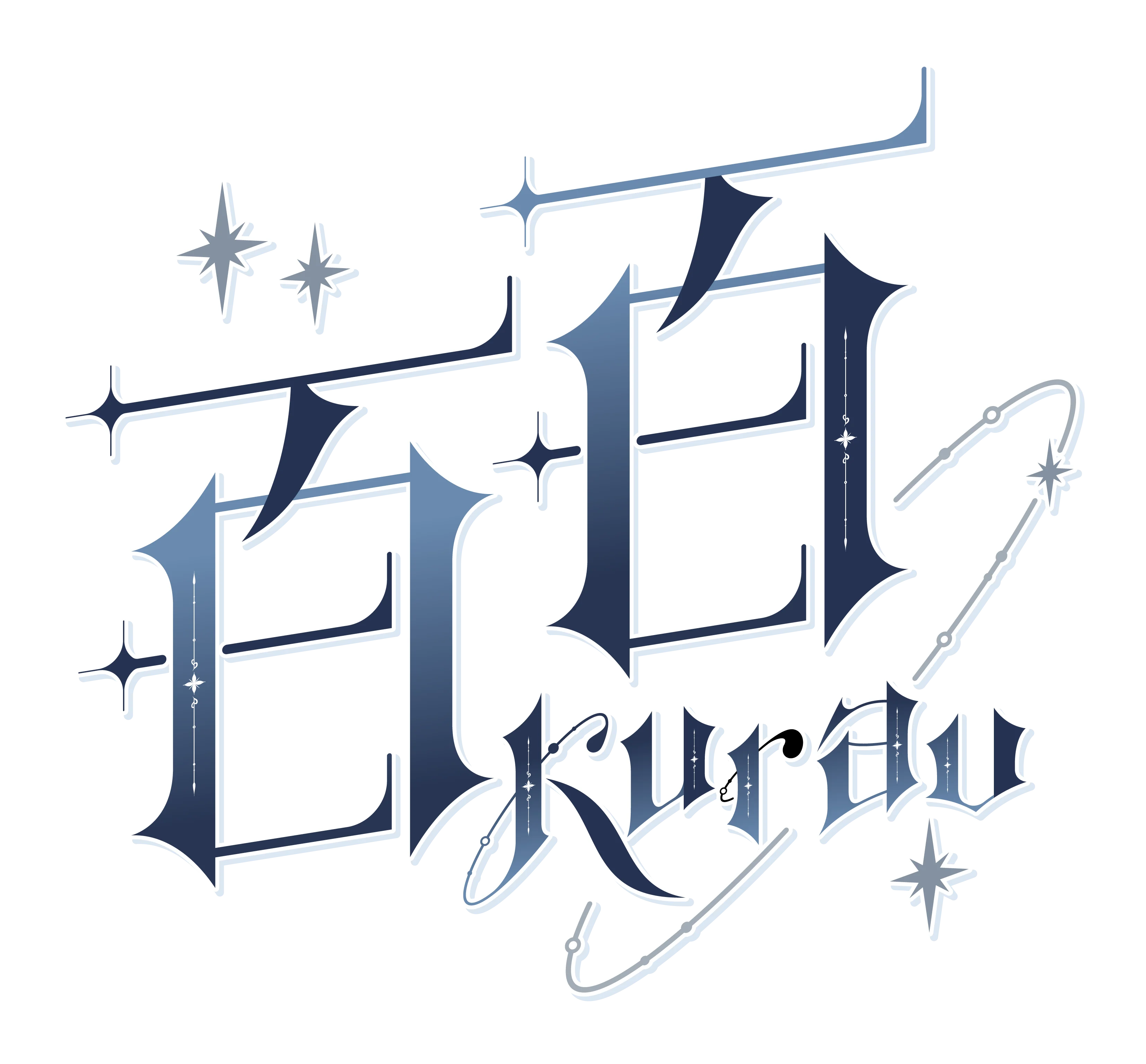 「百百 Kurau」字標，深藍漸層字，周圍有星芒與軌道線